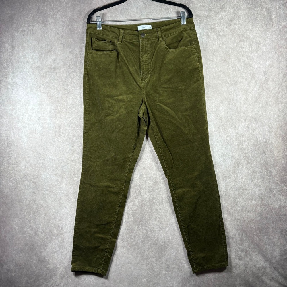 LOFT Pants Womens 12/31 Olive Green Corduroy High Rise Skinny Stretch Casual